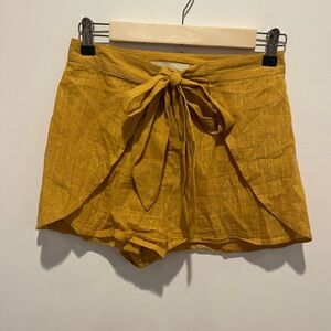 Cleobella Yellow Skorts with Tie Waist Metallic Thread Detail size XS